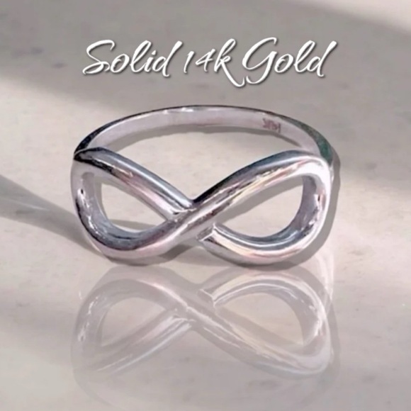 Solid 14K White Gold Infinity Symbol Ring. 14K White Gold Band Style about 5.5 - Picture 15 of 15